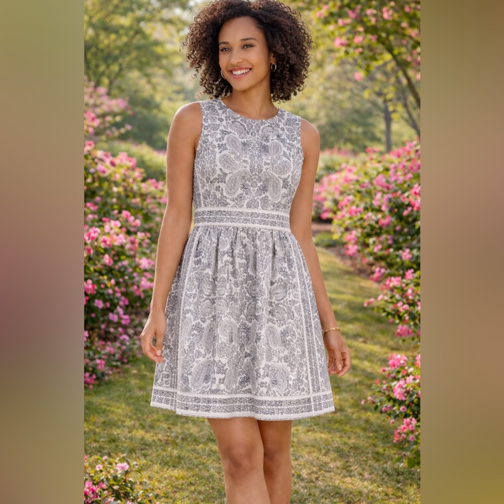 NWT Nautica Jeans Love Knot Dress Sz 10 Sleeveless Paisley Ivory Tan Casual Fun